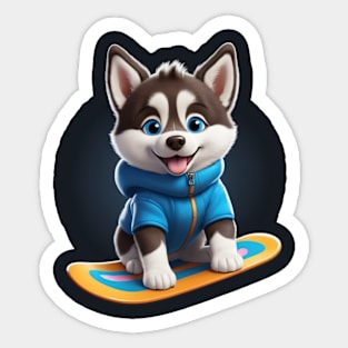 Cute Snowboarding Husky Puppy Sticker